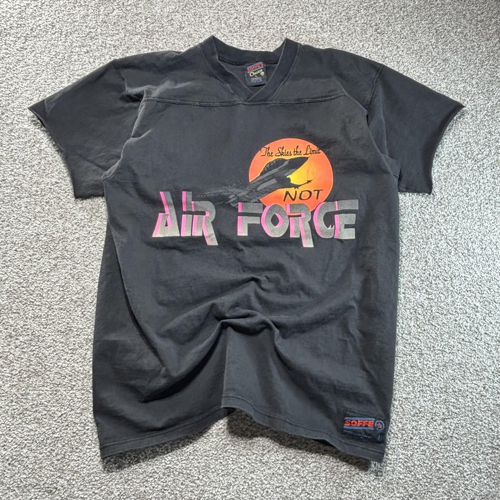 Vintage‎ Air Force Shirt Mens Large Black Soffe Jet Graphic USA Military 80s